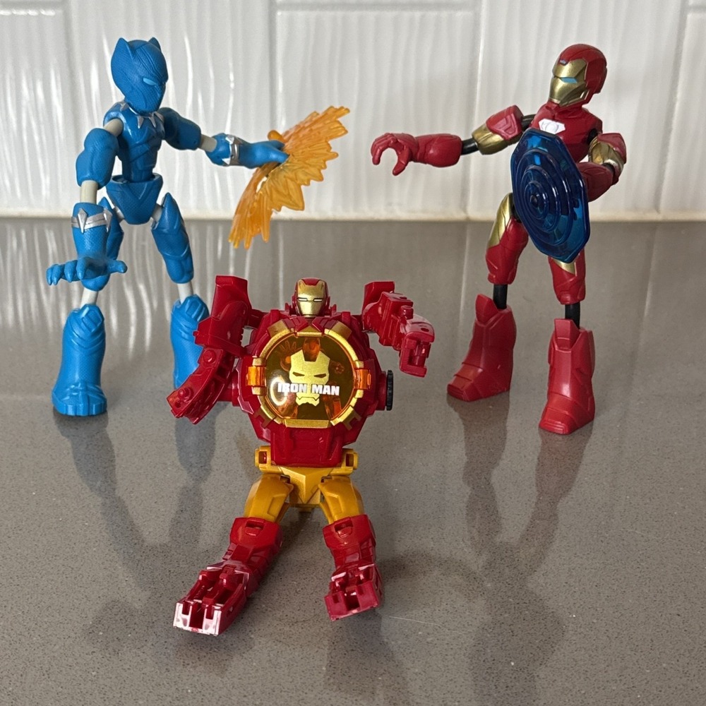 Lot 3 Hasbro Bend Flex Marvel Avengers Iron Man Black Panther Ice Action Figure